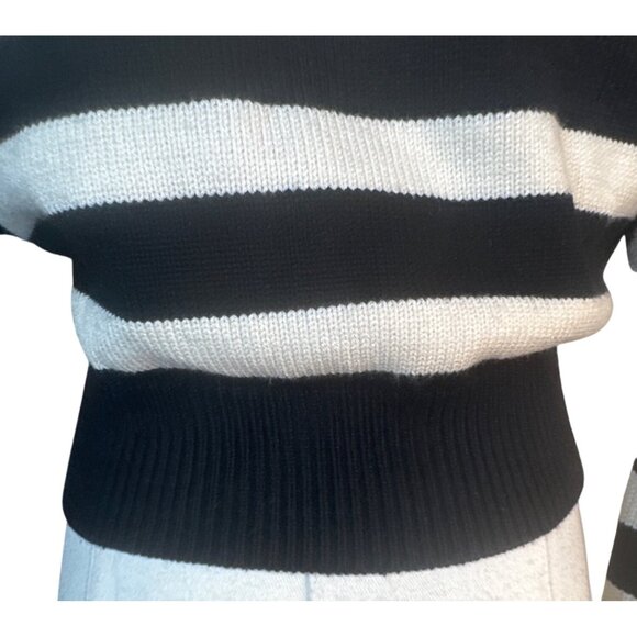 ZARA Black & Off White Medium Striped Half-Zip Sweater With Ribbed Trim - Picture 9 of 11